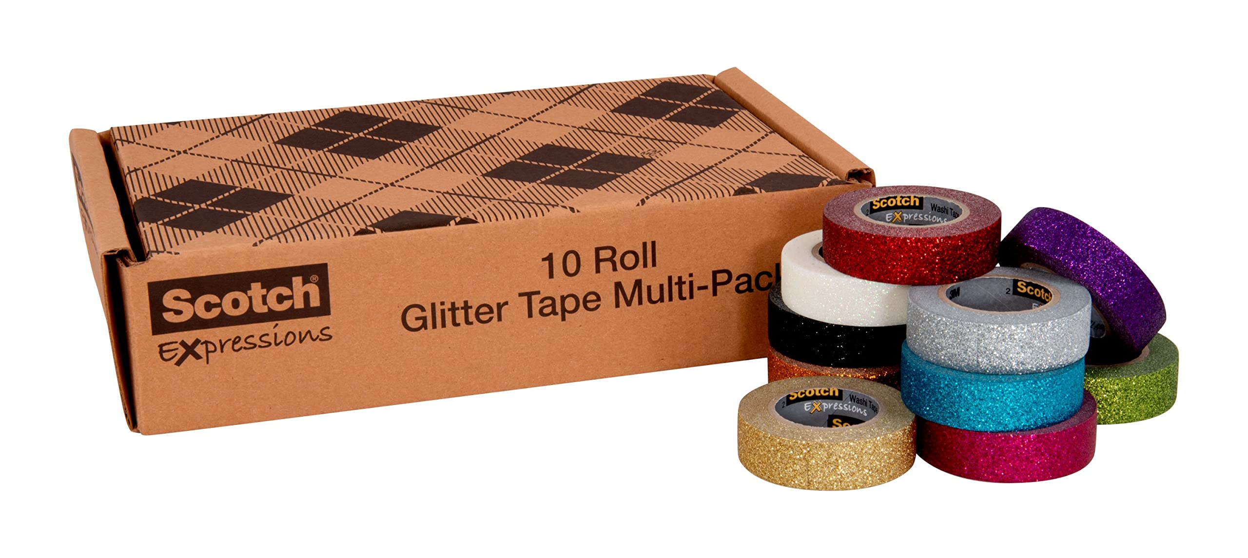 Scotch Glitter Washi Tape, 10 Rolls, Great for Use in Bullet Journal, School Supplies, Craft Supplies, and Teacher Appreciation Gifts (C517-10-SIOC)