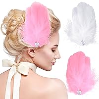 ANCIRS 4 Pack Feather Hair Clips for Women, Fly-Wing Shape Hair Barrettes Accessory Hairpins 1920s Flapper Headpiece Hair Piece for Swan Lake Cosplay Show Dancing Party Halloween Costume- 2 White & 2 Pink