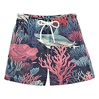 ALAZA Sharks and Corals Boy’s Swim Trunk Quick Dry Beach Shorts Swimsuit Bathing Suit Swimwear