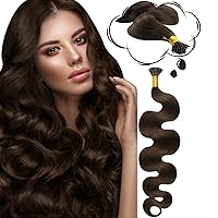 Moresoo Brown Hair Extensions I Tip Human Hair Dark Brown Body Wavy Itip Hair Extensions Human Hair Chocolate Brown Wavy Pre Bonded I Tip Hair Extensions Body Wavy 24in 0.8g/s 40g #4