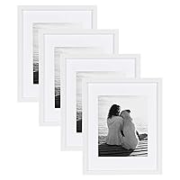 Gallery Wood Photo Frame Set for Customizable Wall Display, White 11x14 matted to 8x10, Pack of 4