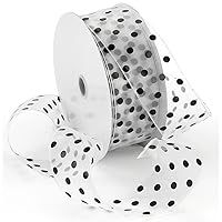 Morex Ribbon Wired Ribbon, White/Black Dots,92116/50-713