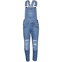Kids Girls Denim Dungaree Ripped Light Blue Jeans Overall Fashion Jumpsuits 5-13