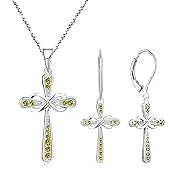 YL Women's Cross Necklace Sterling Silver Infinity Crucifix Pendant Created Peridot Criss Cross Earrings Jewelry