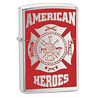 American Hero Firefighter Emblem Red on Chrome Zippo Lighter