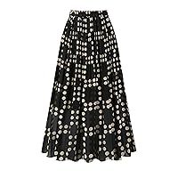 Kingfancy Women's Pleated Skirt Chiffon Elastic Waist A-Line Midi Length Skirt New