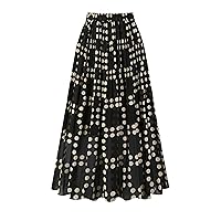 Kingfancy Women's Pleated Skirt Chiffon Elastic Waist A-Line Midi Length Skirt