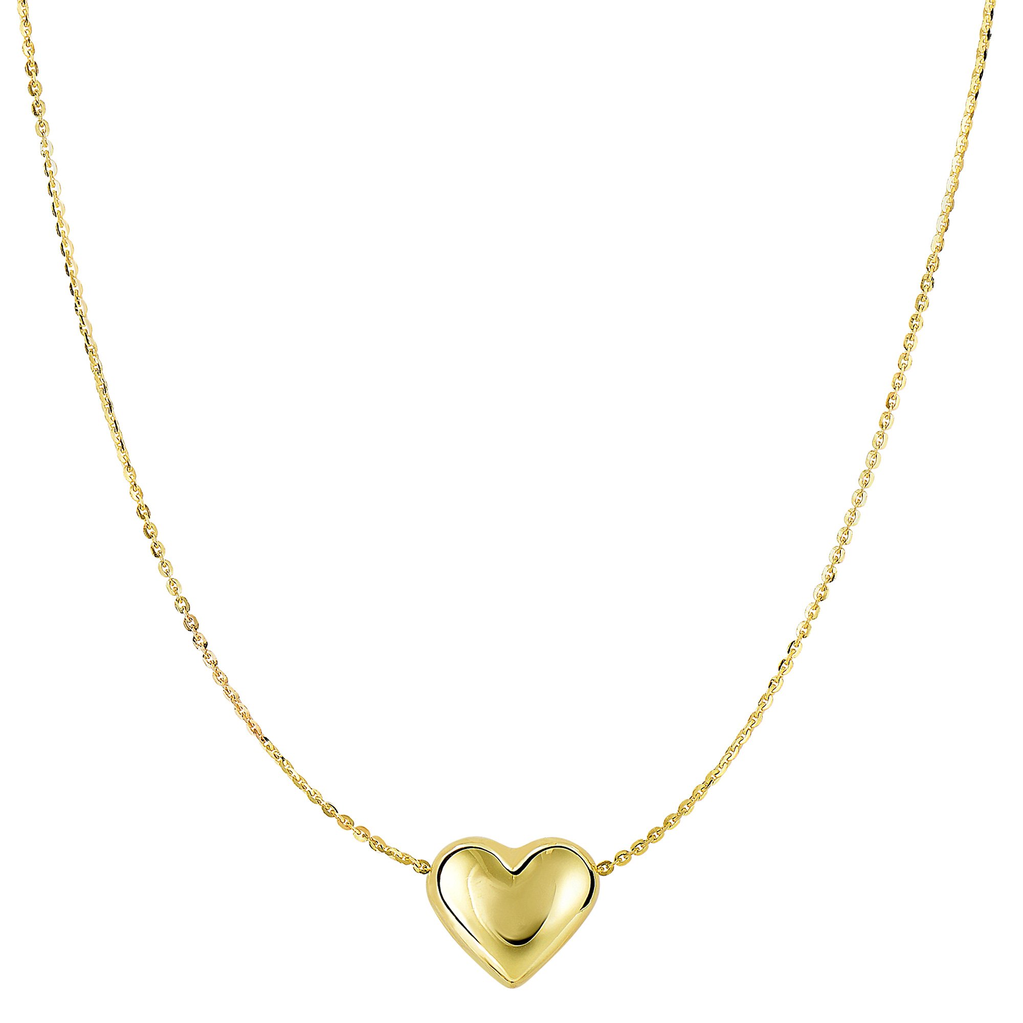 Jewelry Affairs 14k Yellow Gold Sliding Puffed Heart Pendant Necklace, 18