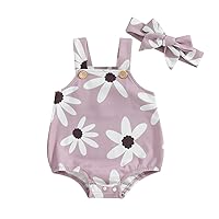 Kupretty Newborn Baby Girl Summer Clothes Waffle Knit Sleeveless Strap Daisy Romper Bodysuit Jumpsuit Cute Infant Clothing