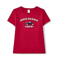 Girls and Toddler Embroidered Graphic Short Sleeve T-Shirts, Apple Picking Crew, Xx-Large