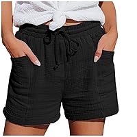 Linen Shorts for Women Big Porckets Drawstring Shorts Women Loose Fitting Denim Shorts for Women Linen Short