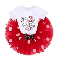 IMEKIS Kids Girls 3rd Birthday Outfit Cake Smash Shirt with Polka Dots Tutu Skirt Photo Shoot Clothes Set