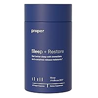 Proper Sleep + Restore - Natural Melatonin Sleep Aid to Support A Full Night of Restful Sleep - 60 Vegan Capsules, Non-GMO, Sugar-Free, Extended Time Release