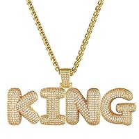 GOLDCHIC JEWELRY Customized Iced Bubble Pendant for Men, Gold Plated CZ Initial Letter Necklace with Tennis Chain, CZ Alphabet Charm Men Women Hip Hop Jewelry A to Z