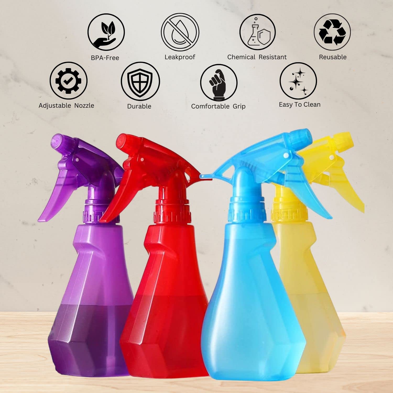 DilaBee Spray Bottles (4-Pack, 8 Oz) Water Spray Bottle for Hair, Plants, Cleaning Solutions, Cooking, BBQ, Squirt Bottle for Cats, Empty Spray Bottles - BPA-Free - Multicolor