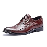 Men's Wingtip Lace-up Alligator Crocodile Print Genuine Leather Oxford Classic Dress Formal Shoes Derby Business