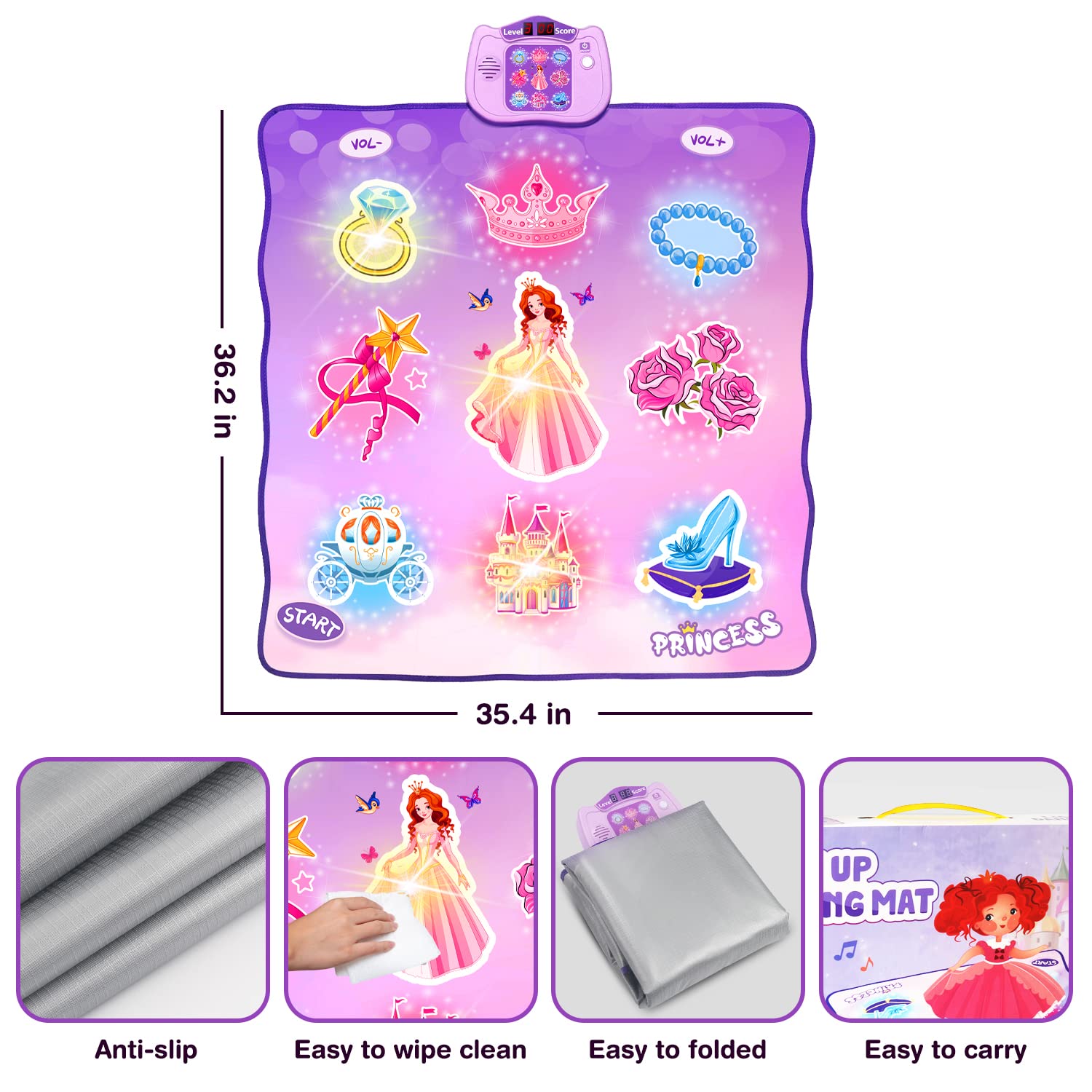 Light-Up Dance Mat Toys for 3-10 Year Old Girls, Dance Pad Toys with LED Lights, Electronic Dance Game with 3 Challenge Levels, Built-in Music, Christmas Birthday Gifts for 3 4 5 6 7 8+ Year Old Girls