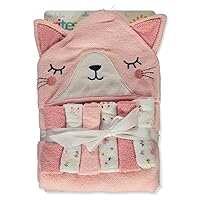Baby Girls' 7-Piece Kitty Towel with Washcloths Set - Coral/Multi, one