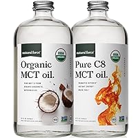 Natural Force Organic Pure C8 + Organic MCT Oil Bundle – USDA Organic, Non GMO, 100% Pure Coconut MCTs – Keto, Paleo, Vegan, and Kosher - 2x 32 Ounce Glass Bottles
