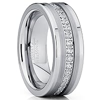 Metal Masters Co. Tungsten Carbide Wedding Band Eternity Ring, Cubic Zirconia Inlay Comfort Fit 8mm
