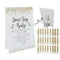 Gold Glitter Don't Say Baby Game (1 Sign And 50 Mini Natural Clothespins) Don't Say Baby Baby Shower Game, Baby Shower Decorations, Baby Shower Games Gender Neutral (2DS12)