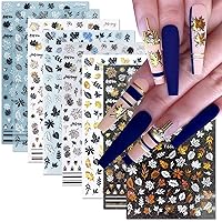 8Sheets Fall Nail Art Stickers 3D Maple Leaf Nails Art Supplies Holographic Autumn Maple Leaves Gold Black Silver Design Laser Sparkly Glitter Foils Decals for Thanksgiving Day Manicure Decoration
