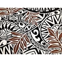 Black and White Tribal with Brown Lauae Leaf Hawaiian Print Fabric Sold by The Yard 100% Cotton
