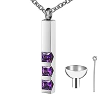 Fanery sue Custom Urn Necklace for Ashes Personalized Name Memorial Cremation Jewelry Purple Birthstone Vertical Bar Pendant