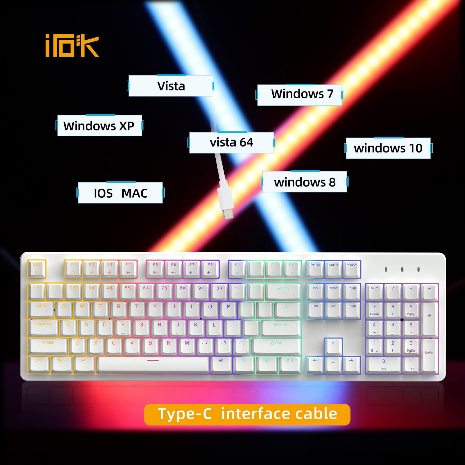 IROK FE87/104 RGB Mechanical Keyboard, Hot Swappable Gaming Keyboard, Customizable Backlit, Magnet Upper Cover Type-C Wired Keyboard for Mac Windows-White/Brown Switch