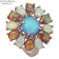 Rare designwomen Fashion Jewelry Wedding it Color Fire Opal Silver Stamped Ring USA Sz 6 7 8 9 OR598A