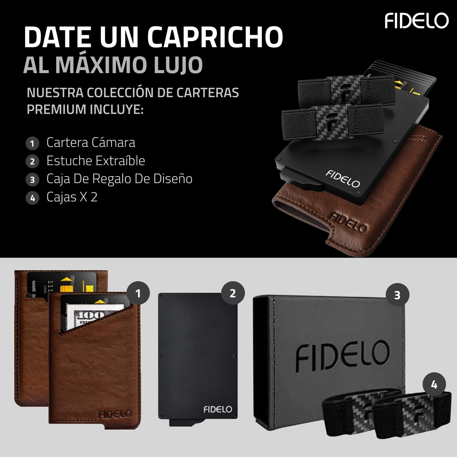 Fidelo Minimalist Wallet for Men - RFID Blocking Pop up Wallet Credit Card Holder, Slim Wallet for Men 6063 Aluminum Wallet with a Card Clip Holder with a Removable Leather Case - Vintage Brown