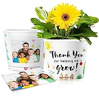 Teacher Appreciation Gift Flower Pot with 2 Picture Frames - Personalized Gifts for Teachers, Educator, Babysitter- Thank You for Helping me Grow