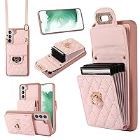 for Samsung Galaxy S21 FE,Leather Magnetic Folio Cover with Card Holder,Kickstand - TPU Shockproof Durable Protective Phone Case (Pink)