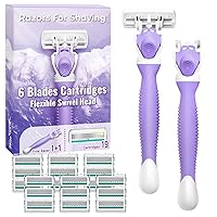 Razors for Women with 6 Premium Blades, Women's Razors for Closing Shaving with Nonslip Handle, Value Shaver for Women Include 2 Handles and 19 Blade Refills, Purple