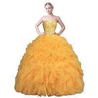 Strapless Quinceanera Dress Beaded Pageant Prom Ball Gown Ruffle Dress