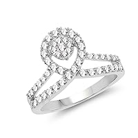 0.54 Carat Genuine White Diamond 14K White Gold Ring (G-H Color, SI1-SI2 Clarity)