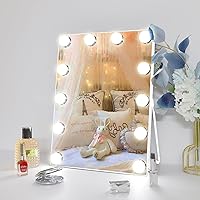 Vanity Mirror with Lights, Hollywood Lighted Makeup Mirror with 3 Color Modes and 12 Dimmable Diamond LED Light Bulbs, 360° Rotation, Touch Control, White