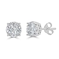 1/2Ct Women Round Diamond Stud Earrings Set in Sterling Silver