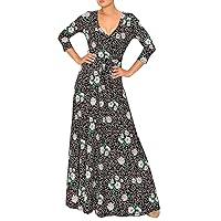 Womens Soft Stretch Venicia Wrap Floral Flowy Maxi Dress 3/4 Sleeve