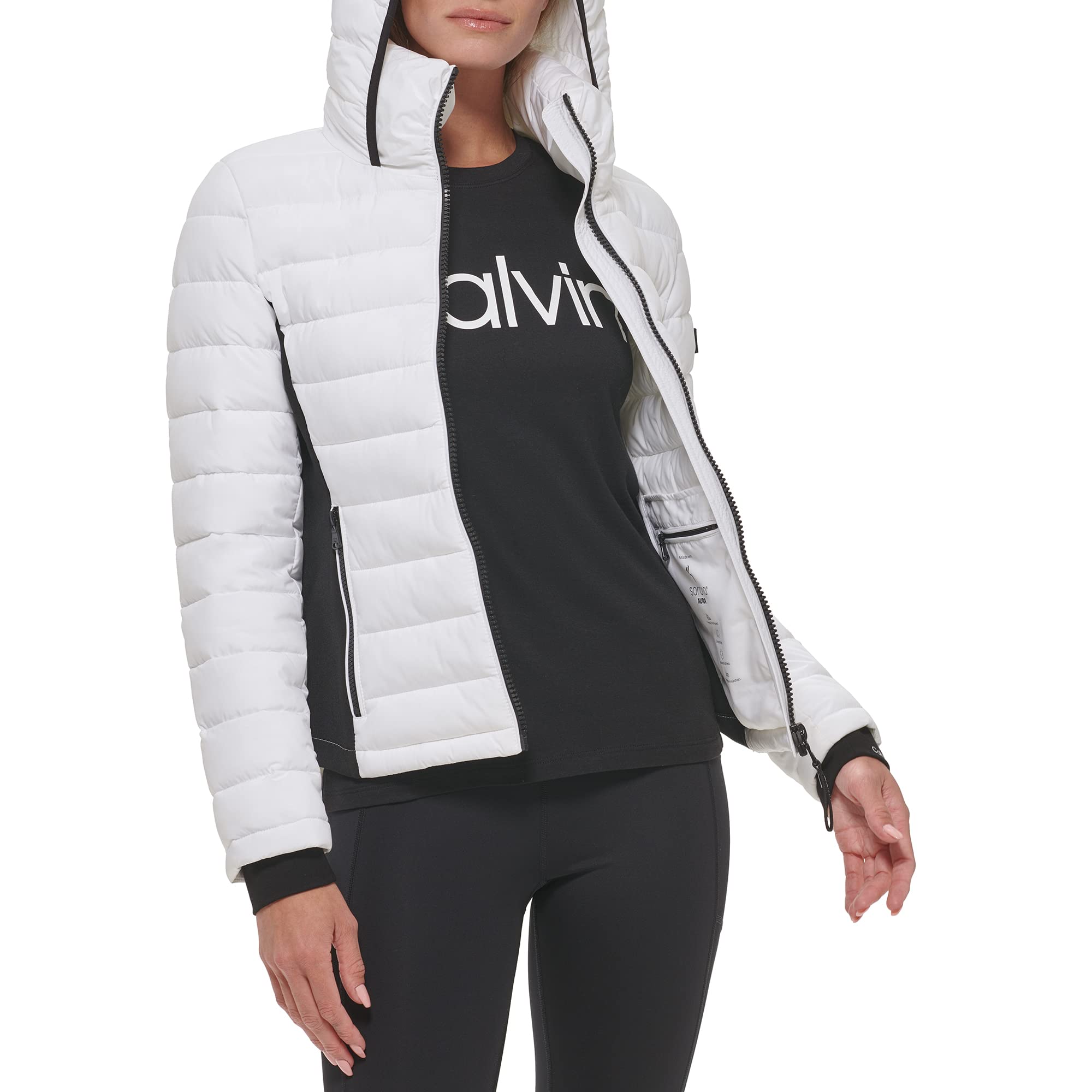 Calvin Klein Women's Water Resistant Casual Lightweight Scuba Side Panels Jacket