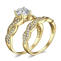 JewelryPalace Wedding Bands Engagement Rings for Women, 14K Gold Plated 925 Sterling Silver Cubic Zirconia Promise Rings for Her, Infinity Anniversary 1.5ct Simulated Diamond Ring