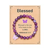 UNGENT THEM Purple Butterfly Bracelets Inspirational Christian Religious Easter Gifts for Women Girls Friends