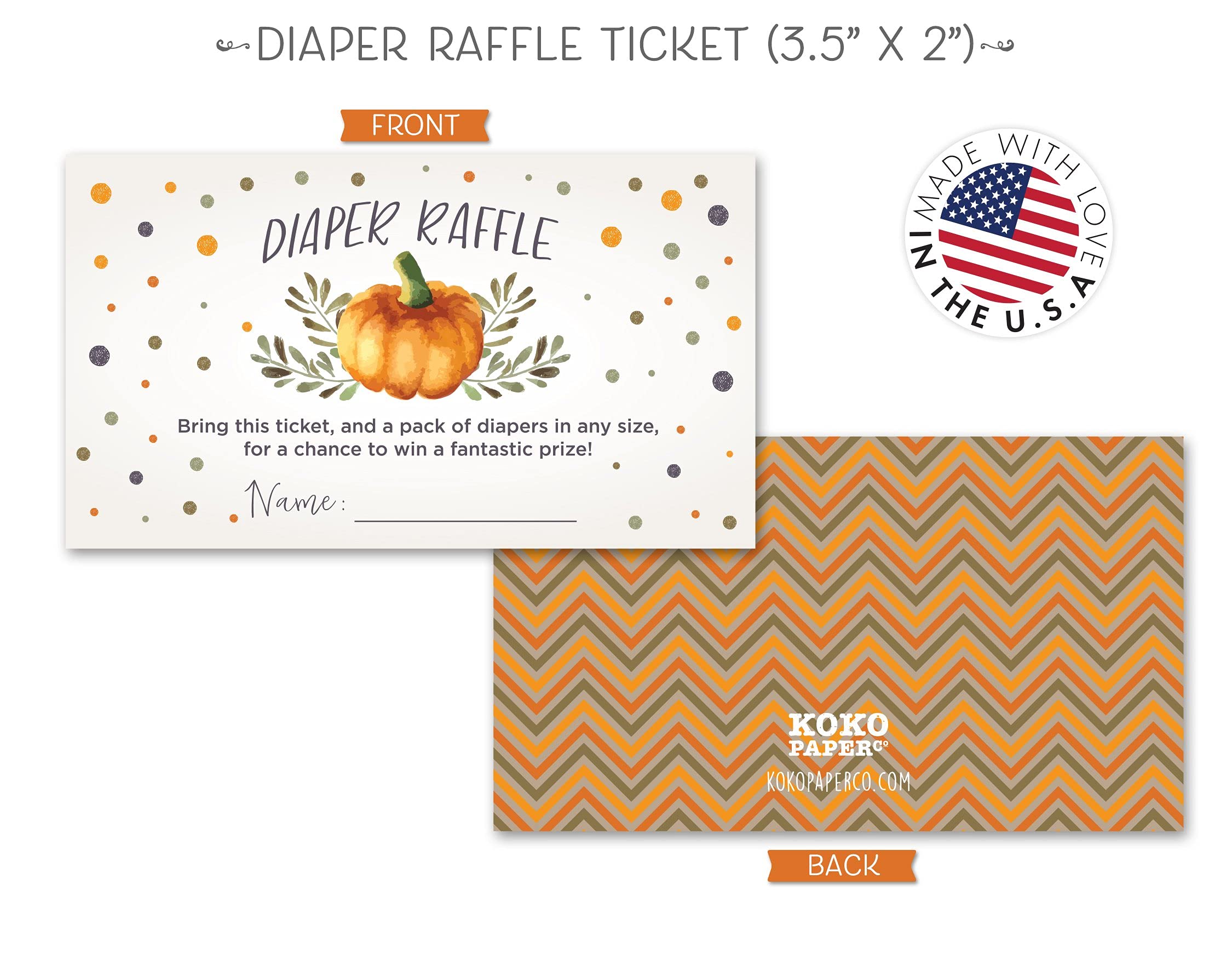 Koko Paper Co Little Pumpkin Baby Shower Invitations, Diaper Raffle Tickets and Matching Thank You Cards | 75 Sets | 125 Pcs Total