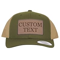 Custom Engraved STC39 Trucker Hat - Your Text Here - Personalized Text - Leather Dk Brown Patch CP07