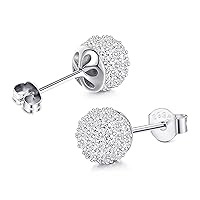 MILACOLATO 18K Gold Plated 925 Sterling Silver Stud Earrings for Women Girls Clear Cubic Zirconia Disco Earrings Sparkle Crystal Ball Stud Earrings for Sensitive Ears Hyapollergenic