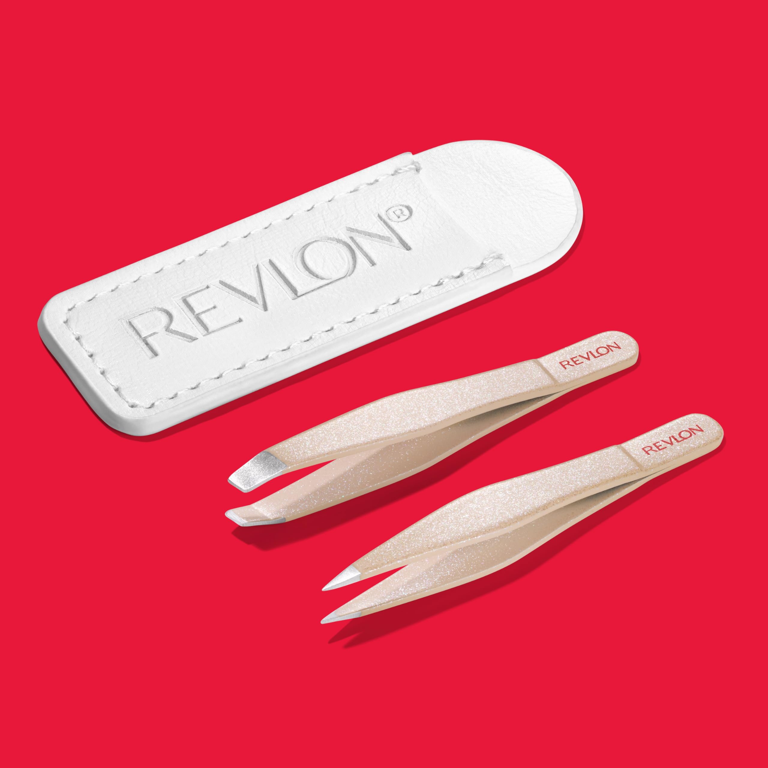 Revlon Designer Series Mini Tweezer Set, Hair Removal Tool Kit with Mini Slant-tip and Point Tip Tweezers, Portable and Easy to Use Made with Long Lasting Stainless Steel, 1 Count