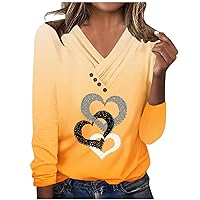 Prime Of Day Sales V Neck Long Sleeve Tops For Women Heart Graphic Shirts Mother'S Day T-Shirt Cozy Casual Crew Neck Blouses Tee Chiffon Shirt For Women