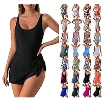 One Piece Swimdress Swimsuits Women 2024 Tie Knot Tummy Control Swim Dresses Skirt Bathing Suit Cute Comfy Swimwear