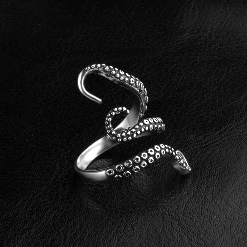 Vintage Titanium Steel Octopus Sea Monster Squid Kraken Punk Antique Ring Retro