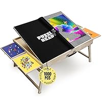 1000 Piece Wooden Jigsaw Puzzle Table - 30”x24” Foldable Puzzle Table with Shorter Legs, 4 Colouful Drawers, 3 Titling Angles & Puzzle Cover Mat - Portable Puzzle Table